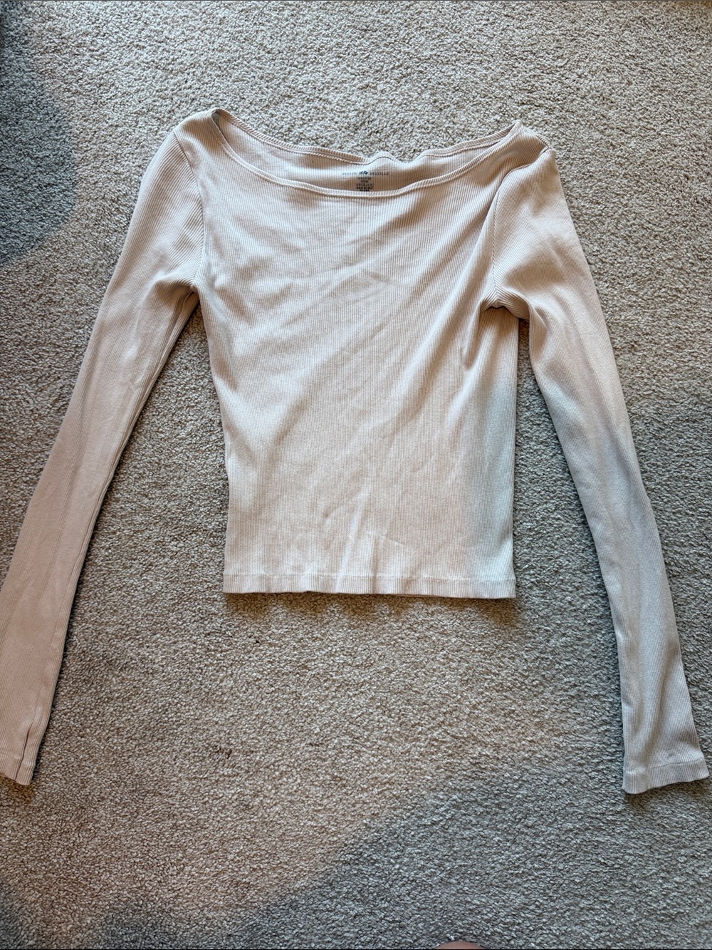 Brandy Melville Ribbed Long Sleeve Scoop Top - Cream